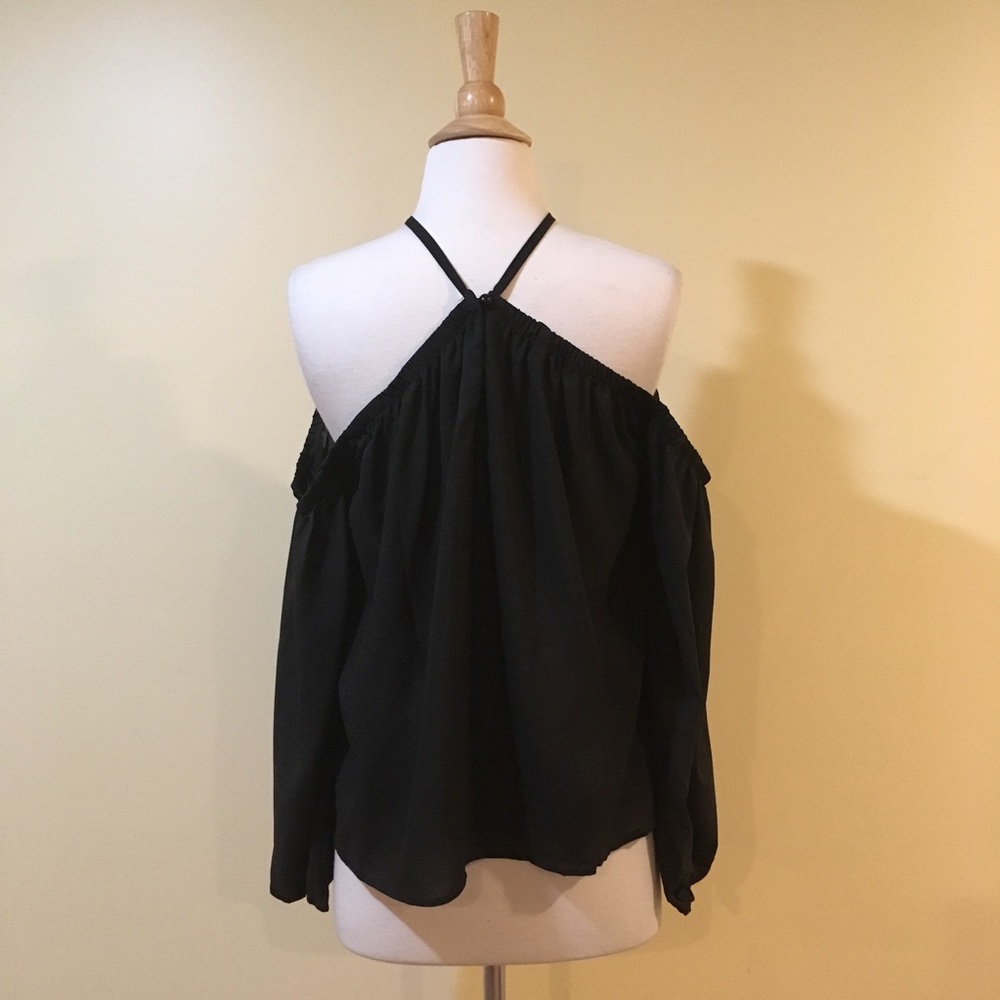 Off Shoulder Halter Long Sleeve Chiffon Blouse - Picture 6 of 6